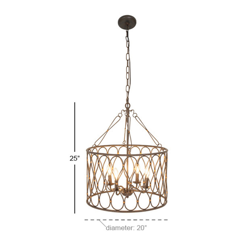 Luminaire suspendu tambour lanterne 4 lumières Chartres, H 25 po x l 20 po x P 20 po