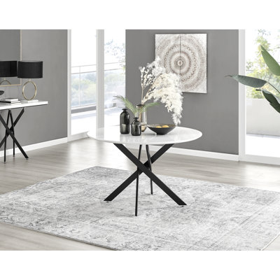 Eubanks Luxury Metal and White Gloss Round Dining Table - Modern Statement Design