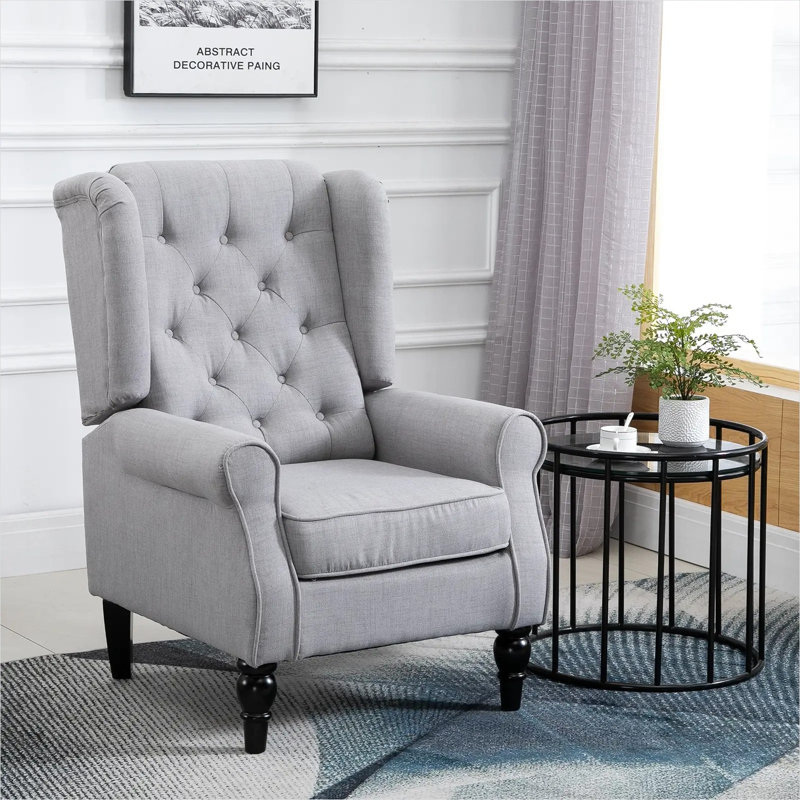 Fauteuil d'appoint rembourré en tissu respirant avec capitonnage en losanges, gris neutre, 74,3 cm de large