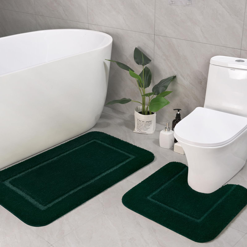 2 Piece Set Rectangle/u-shaped Bath Mat , Hunter Green