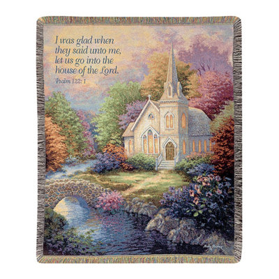 Manual Woodworkers & Weavers Church In The Country With Verse Cotton Tapestry Throw 50 x 60 Inch