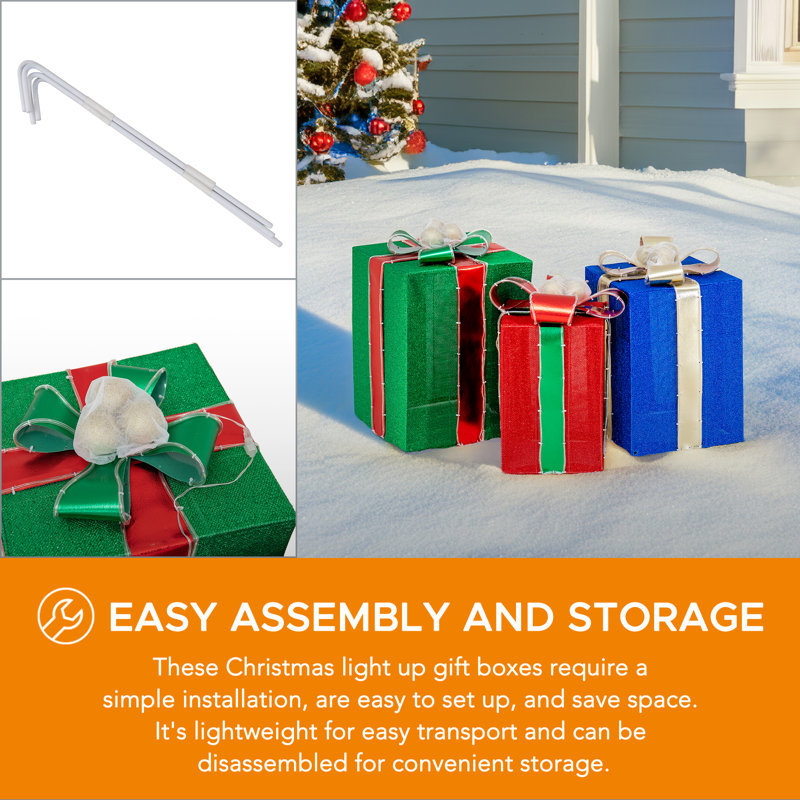 Festive 3-Piece Lighted Christmas Gift Box Set for Indoor/Outdoor