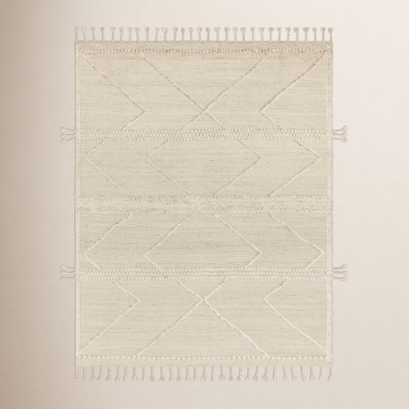 Hanna Beige Ivory Hand-Knotted Wool Rug, Rectangle 9'6" x 13'6"
