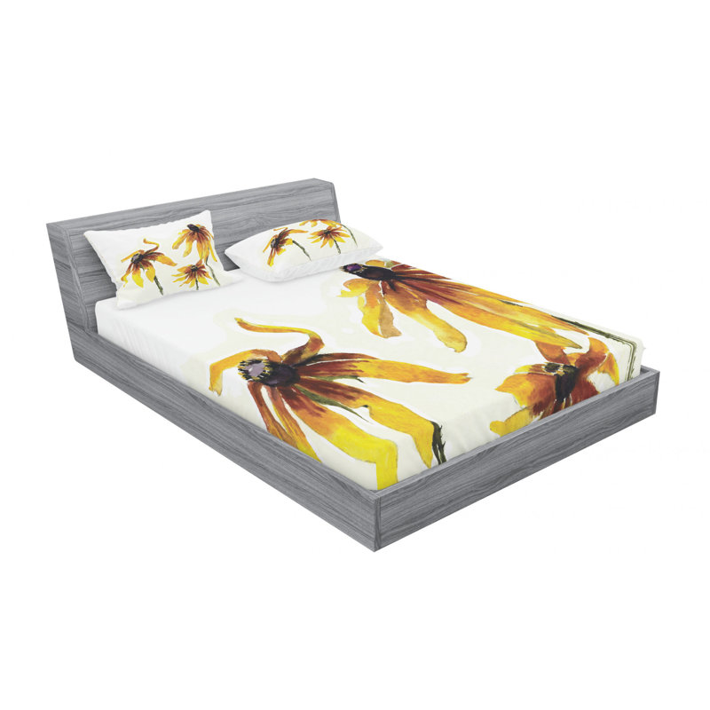 Watercolor Flower Sheet Set, Queen Sheet Set with Fitted Sheet