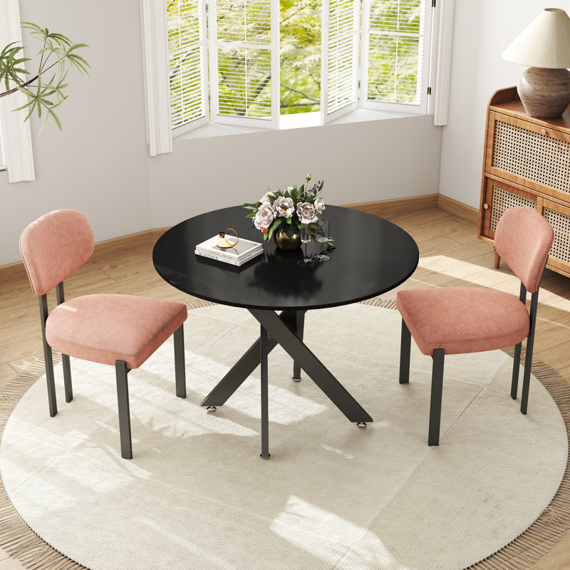 Ensemble repas rond à piédestal, Noir, 3, Orange