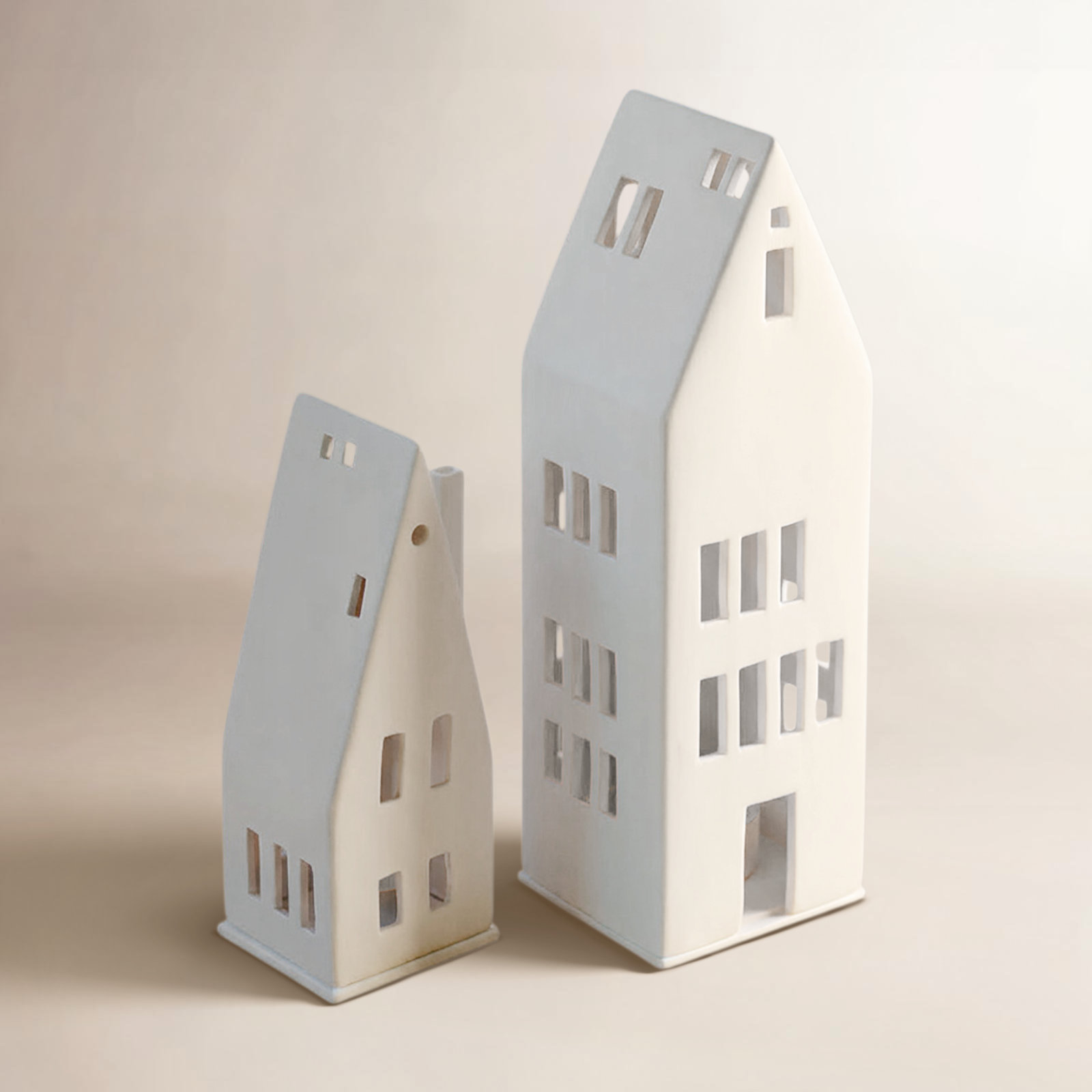 Porcelain Village House - Large Windows, 8.7" H x 2.9" W x 3.1" D
