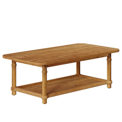 47" Solid Wood Coffee Table, Rectangle Center Table With Carved Legs