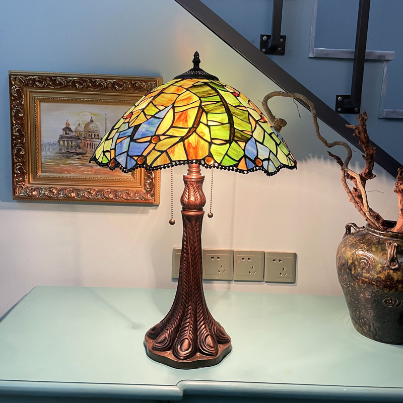 Panneau de vitrail en verre coloré antique à 2 lumières au fini bronze foncé de style floral Canora MONSTERA-LEAF de 24 po de hauteur