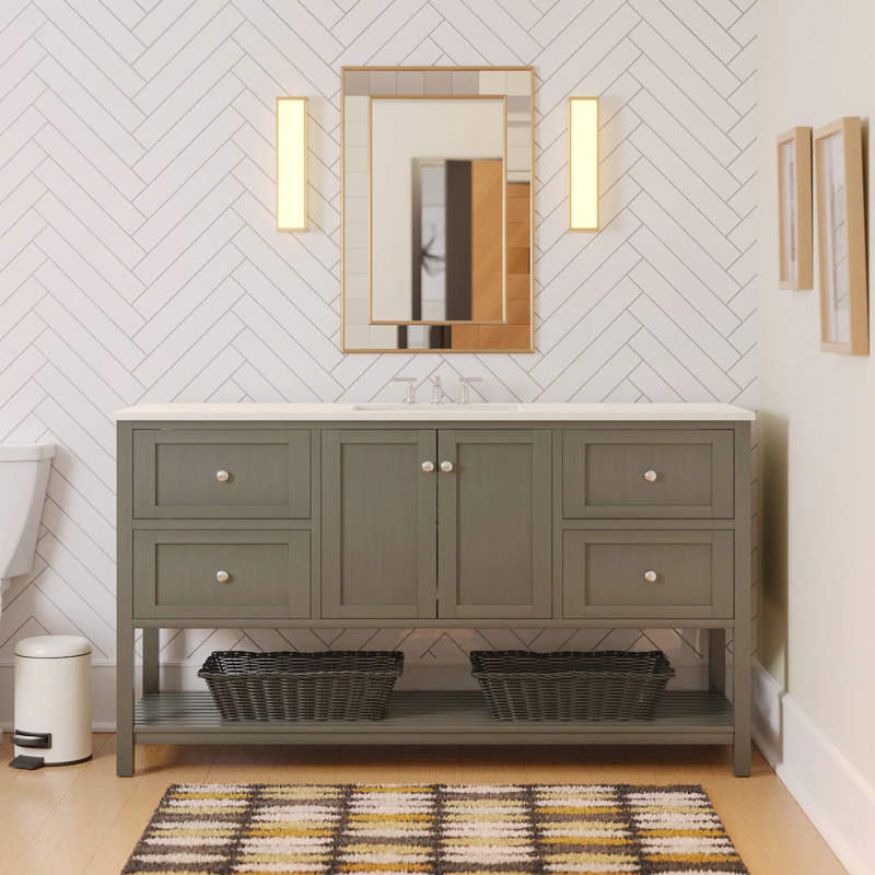 Binne 60" Single Bathroom Vanity Set, Weathered Gray, Engineered White