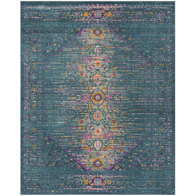 Felty Floral Blue Area Rug, Rectangle 9' x 12'