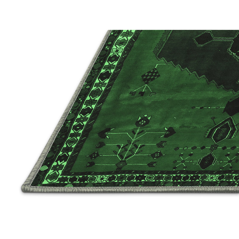 Tapis lavables à la machine traditionnel vert émeraude 637, Rectangle 7 pi x 10 pi