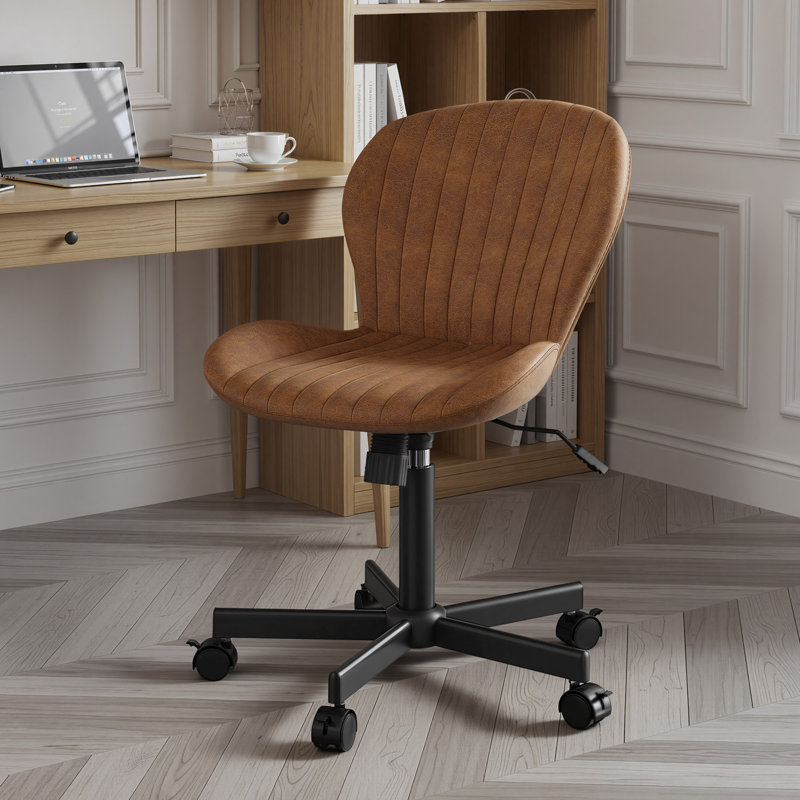 Fauteuil de bureau en cuir polyuréthane sans accoudoirs, fauteuil de bureau ergonomique et pivotant à hauteur réglable, Brun