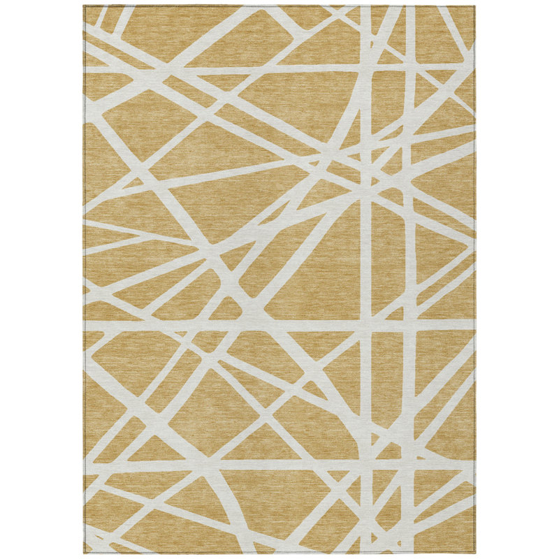 Tapis intérieur lavable à motif géométrique doré 3 pi x 5 pi