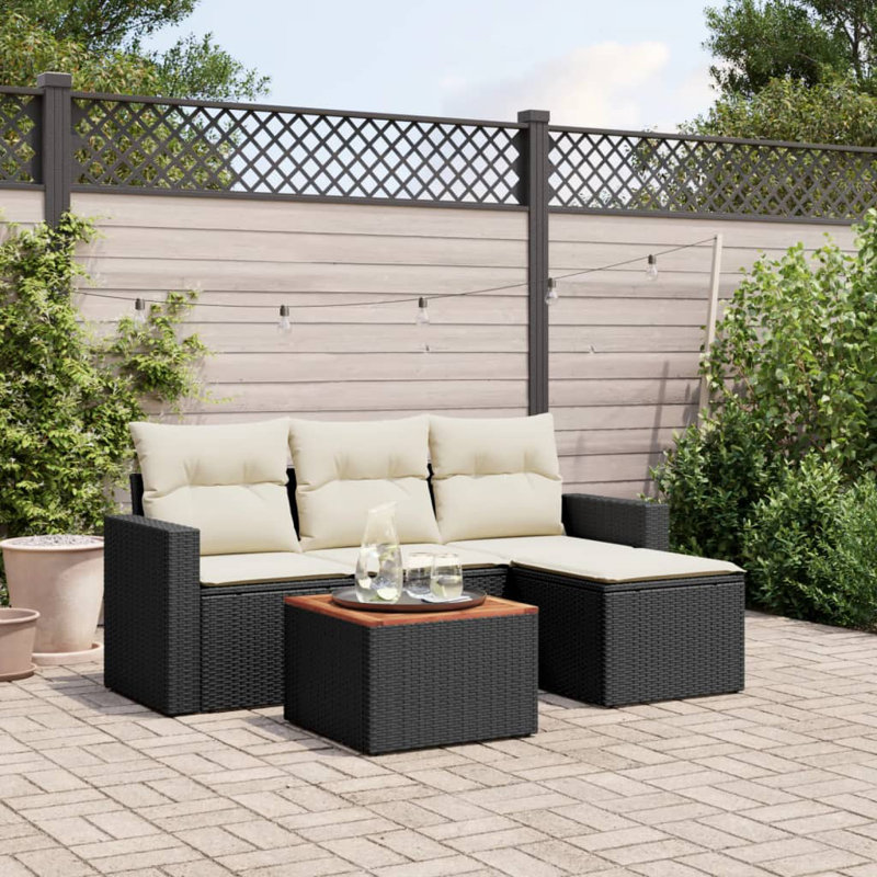Ensemble de canapé de jardin noir et brun pour l'extérieur
