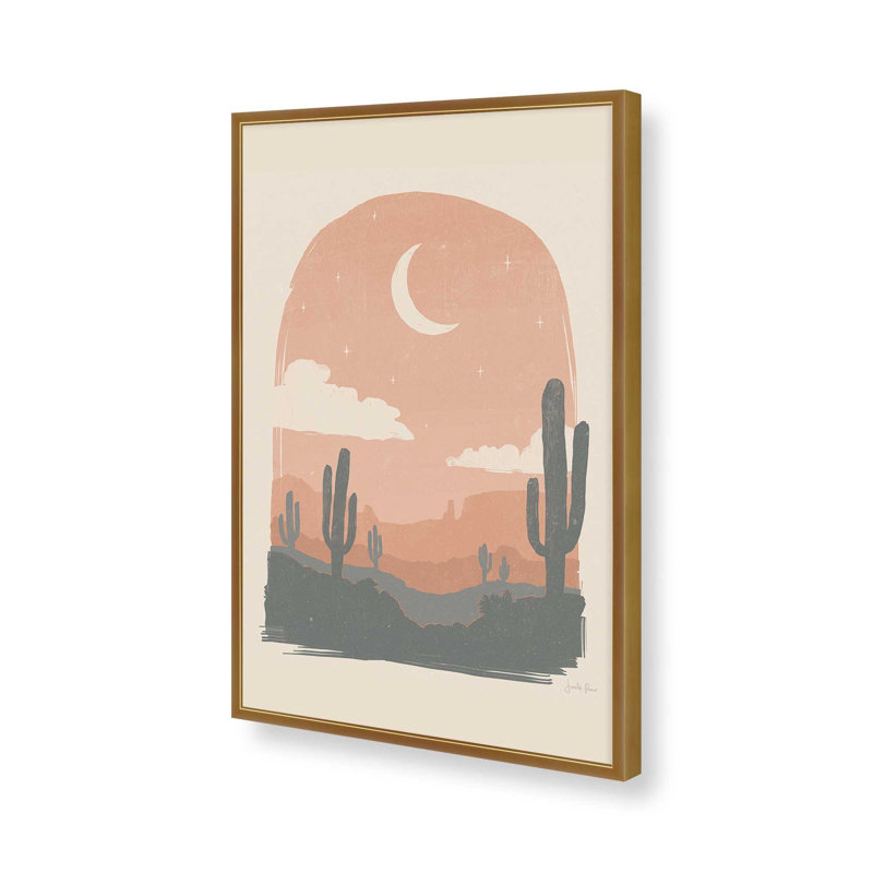 Impression de silhouettes de cactus II, H 37,25 po x l 25,25 po, Cadre ouvert en angle, or poli