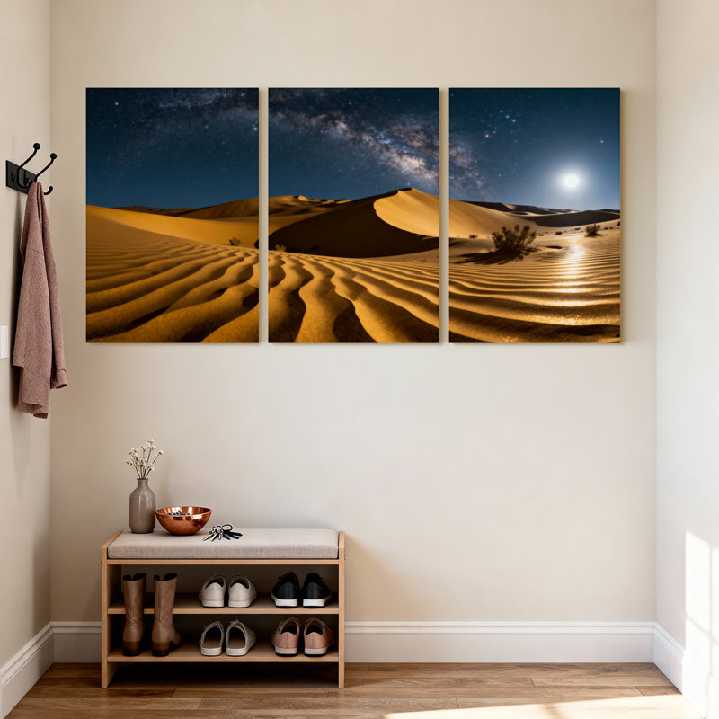 Ensemble de 3 impressions sur toile Scenic & Cityscapes Desert Dunes Under Starry Night Sky, H 18 po x l 36 po
