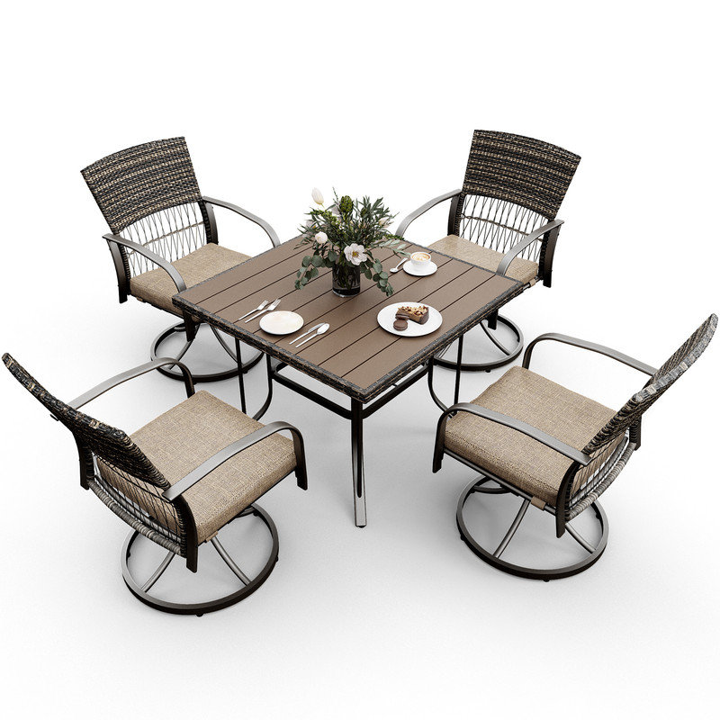 Hainer 4 - Person Patio Dining Set with Square Table , Cushions Included, Beige