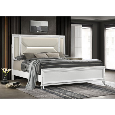 64-inch Eastern Panel Bed LED Headboard White