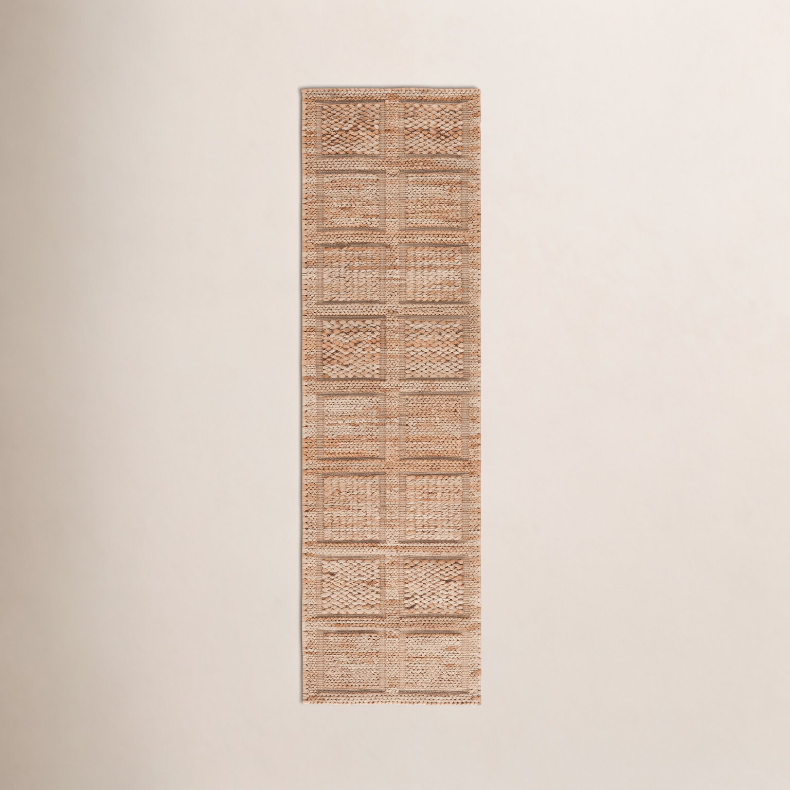Hand-Woven Plaid Jute Rug, Runner 2'3" x 8'