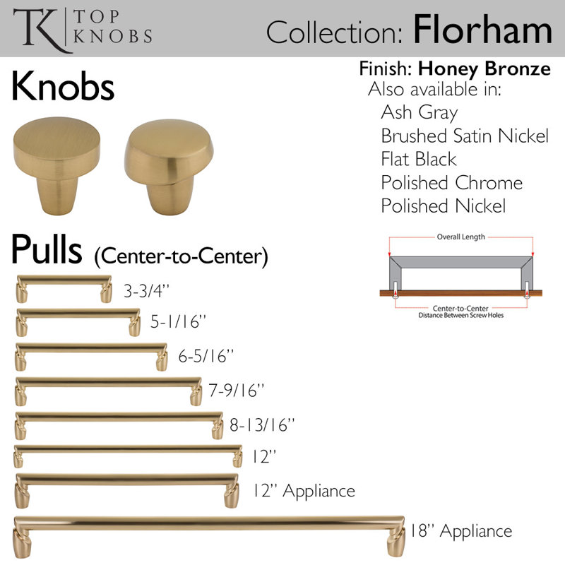 Florham Appliance Pull, Honey Bronze, 12" Center to Center