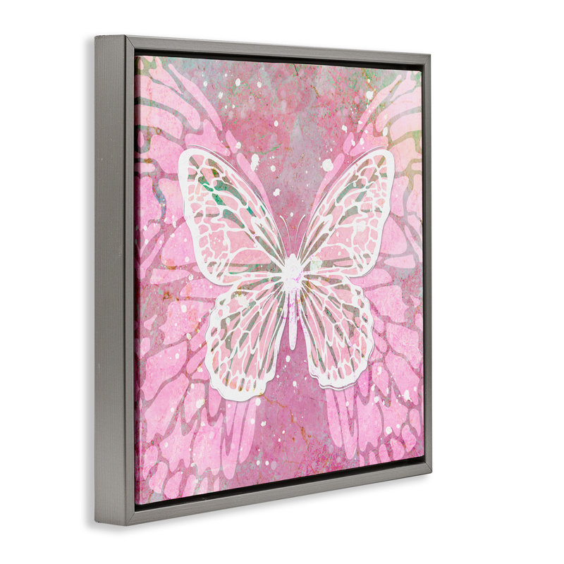 «Pink Butterfly Wings» par Martina Pavlova, H 18 po x l 18 po, Cadre flottant gris lustré