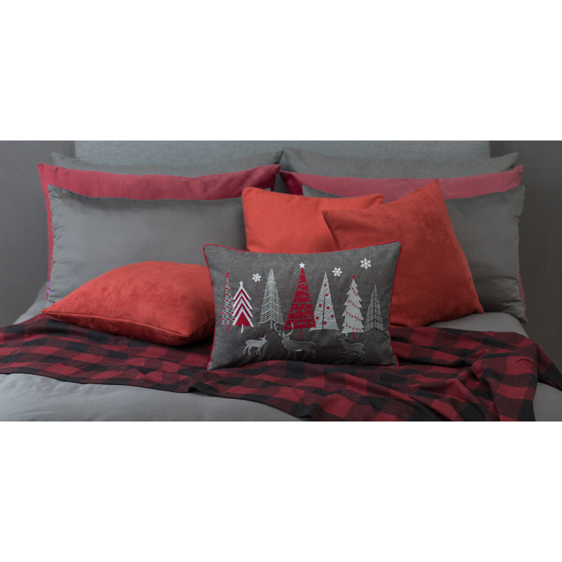Embroidered Pillow Cover, Gray/Red