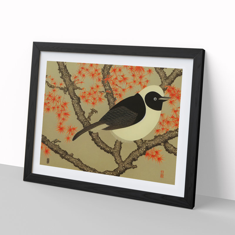 Japanese Bird - Single Picture Frame Print, 46cm H x 64cm W x 2cm D, Black