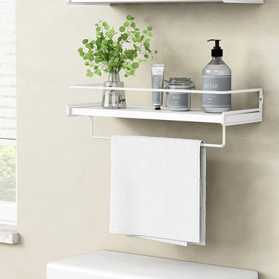 White Floating Shelves for Bathroom Organizer Over Toilet,Bathroom Shelves Wall Mounted with Towel Rack ( Set of 2)