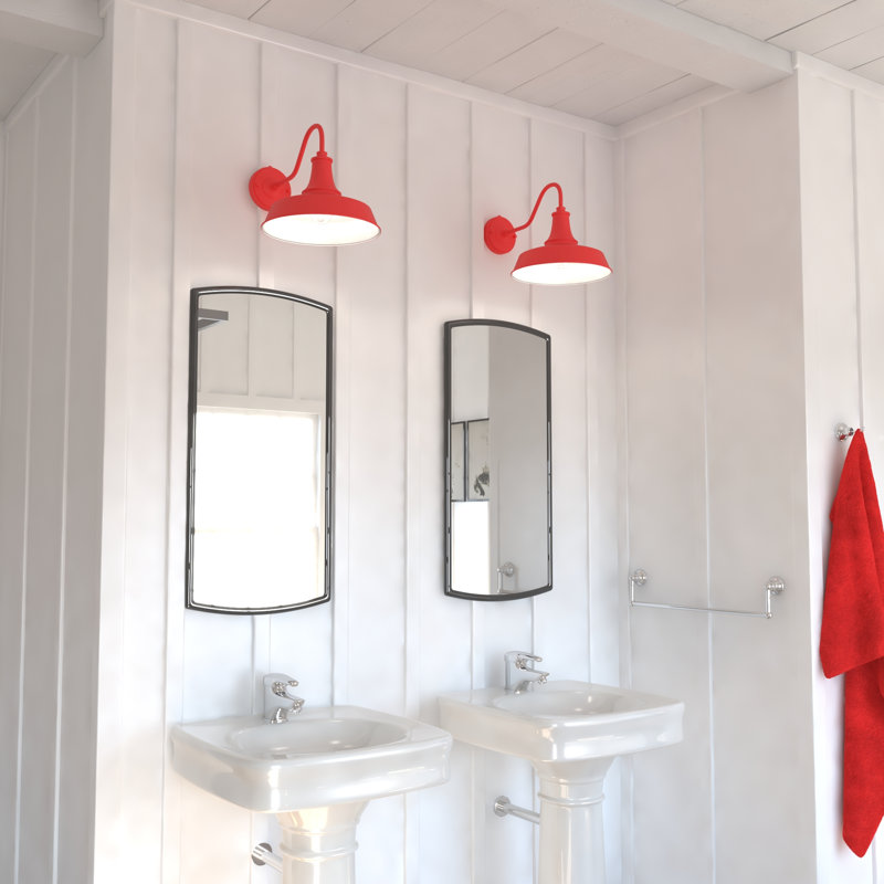 Luminaire de grange d'extérieur avec crépuscule à l'aube Gunnora, Rouge / Blanc, H 11,5 po x l 12 po x P 18 po