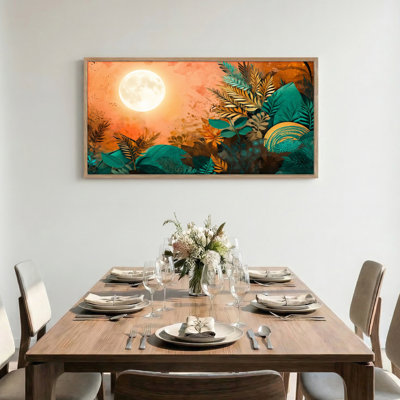 Moonlight Jungle Canvas Framed Wall Art Oil Painting Print Set Of 1，48 x 24 inch