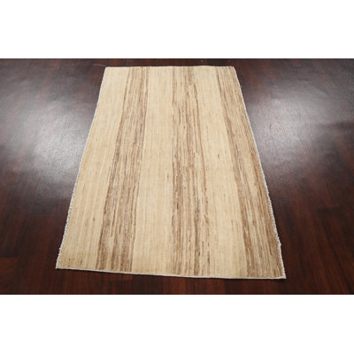 Tapis beige en laine noué à la main de conception unique 3 pi 1 po x 4 pi 10 po New Age
