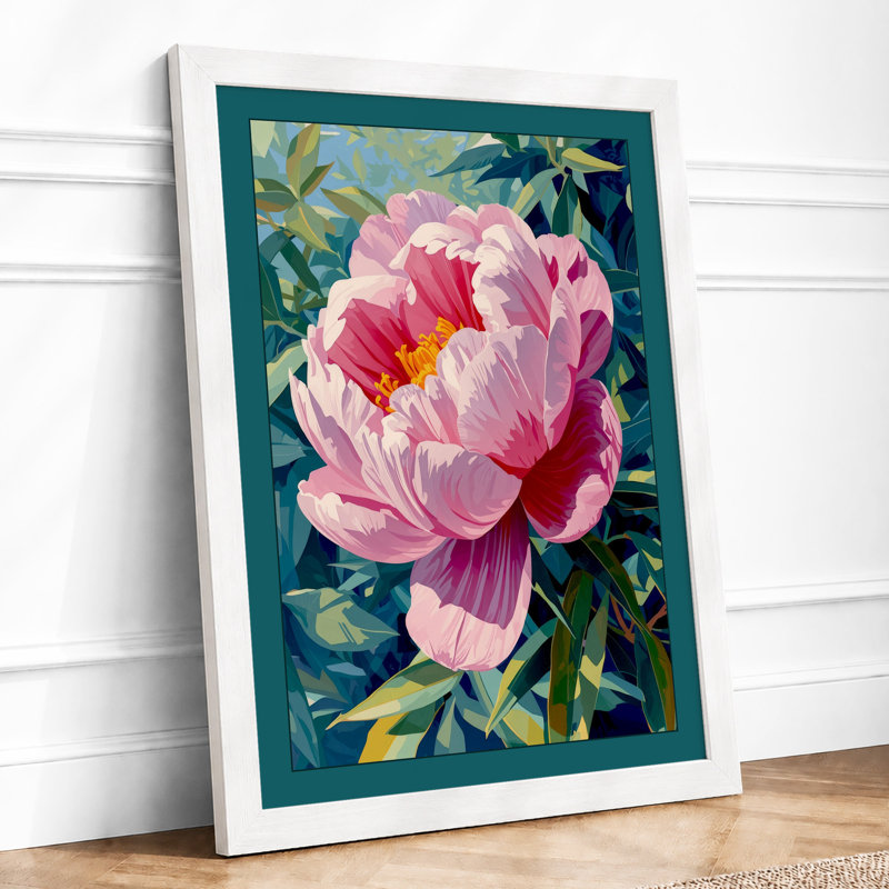 Peony in Bloom Botanical - Framed Print, A2 - 59.4 x 42.0 cm, White