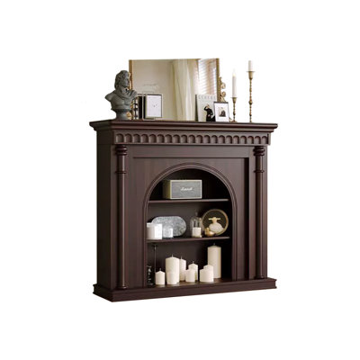 Nut-Brown Solid Wood Freestanding Fireplace