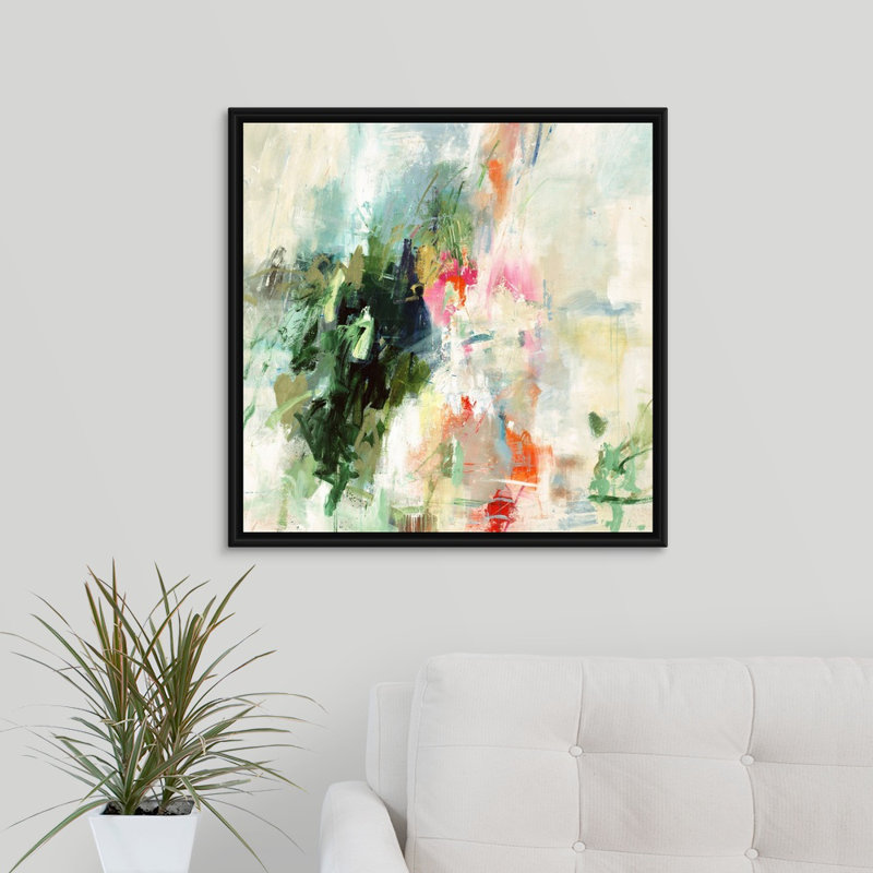 « jealous hearts », peinture sur toile, H 25,7 po x l 25,7 po x P 1,75 po, Cadre flottant noir
