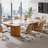 Conference Table With Unique Travertine Slab Top And Semi-Circular Stripe Base
