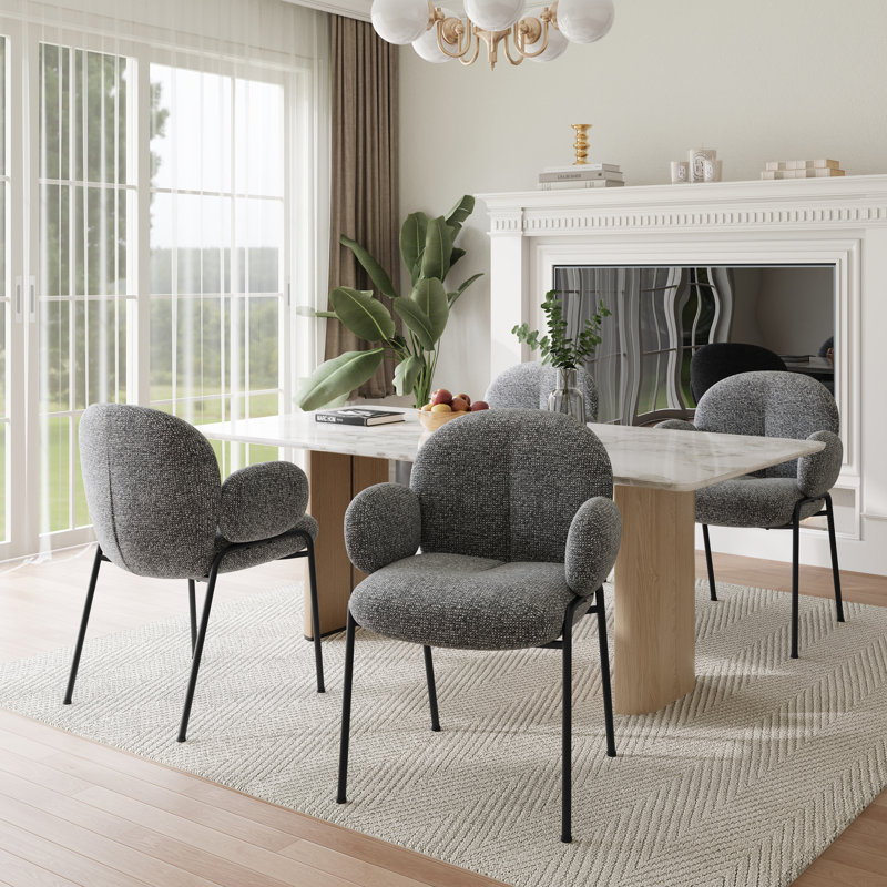 Anston 46cm H Linen Upholstered Metal Upholstered Back Armchair, Grey Linen