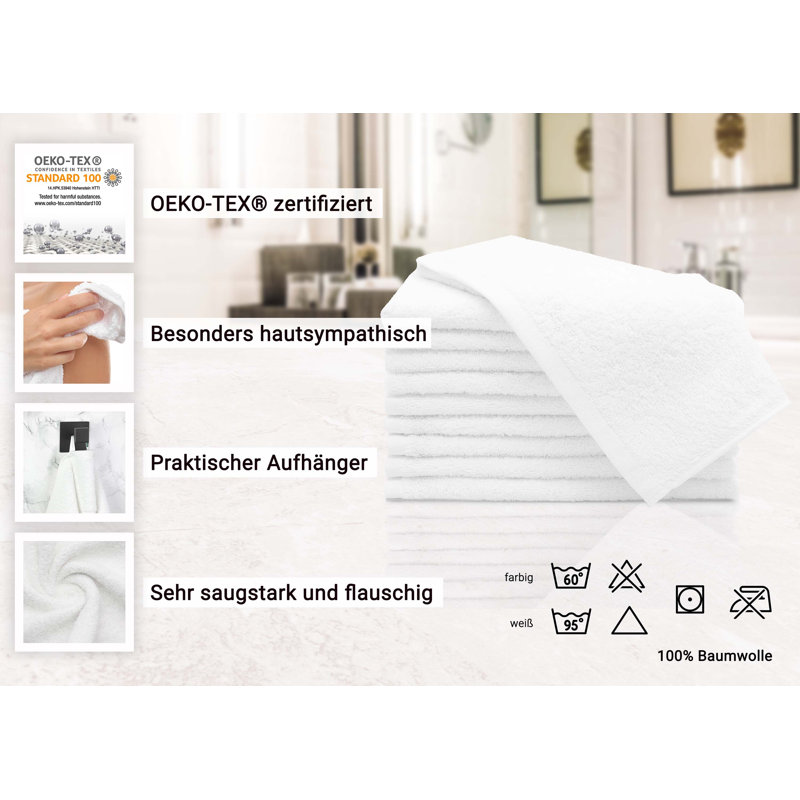 Midweight Fingertip Towel, White, 40cm W x 60cm L