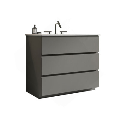 Meuble-lavabo gris 36 po avec lavabo 36 po avec 3 trous de robinet, grand meuble-lavabo autoportant pour salle de bain moderne, lavabo blanc une pièce sans drain ni robinet, pré-assemblé