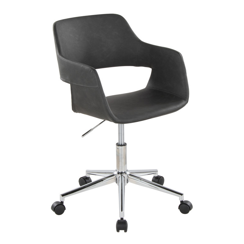 Shai 34.5'' H Faux Leather and Steel Upholstered Swivel Task Office Chair, Chrome, Gray