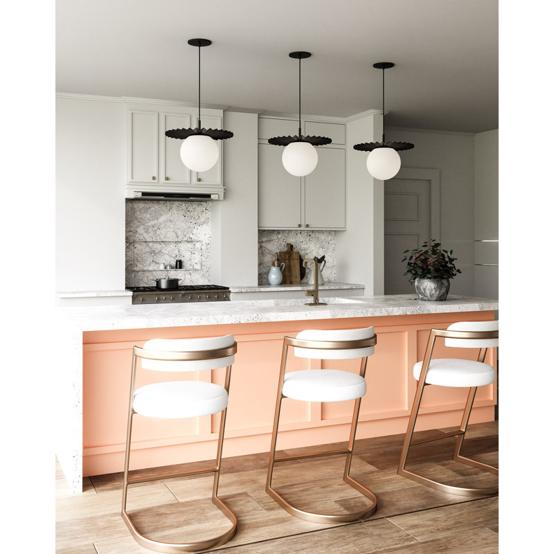 Luminaire suspendu sphère 1 lumière Carletta, Noir mat / verre opale mat, H 11,75 po x l 13,88 po x P 13,88 po