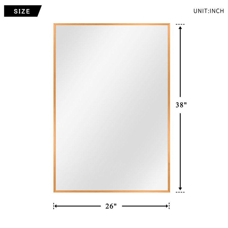 Metal Flat Wall Mirror, 38" x 26", Gold
