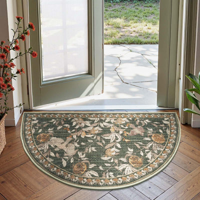 Tapis décoratif lavable pour hall d'entrée 2 x 3 demi-cercle avec tapis d'entrée vert Eden