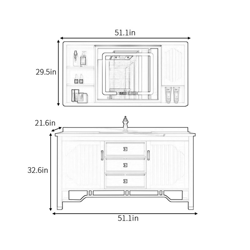 Armoire de salle de bain haut de gamme rétro et simple, 51"