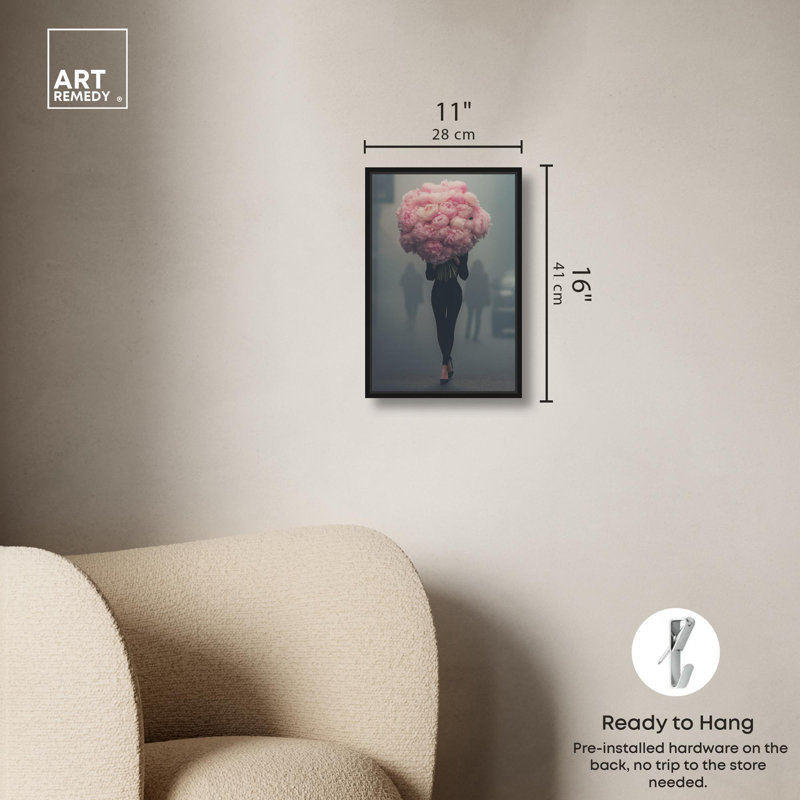 Peony Bouquet Canvas by Art Remedy, Black, 16" H x 11" W, Floater Frame