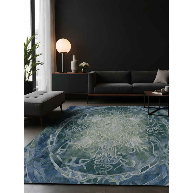 Tapis bleu soyeux et moelleux, Carré 6 pi