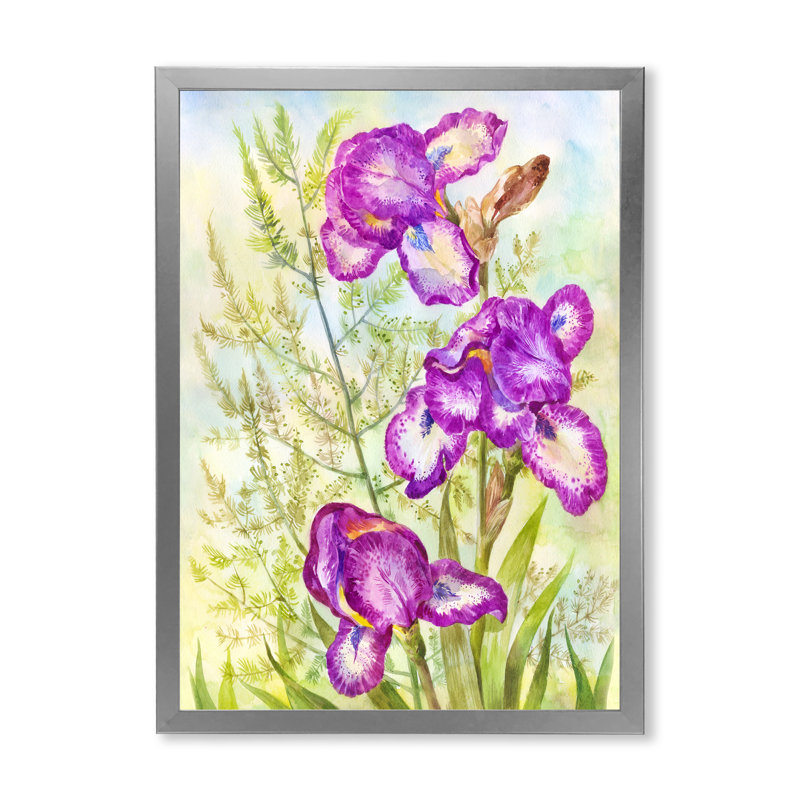 «Blooming Purple Irises In The Meadow», art mural sur toile traditionnel, Impression argent sur toile encadrée