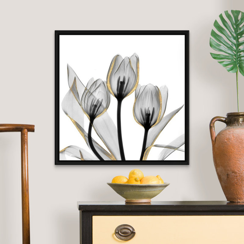 Reproduction d’art sur toile dorée ornée de tulipes 5 par Albert Koetsier, H 26 po x l 26 po x P 1,75 po, Cadre noir