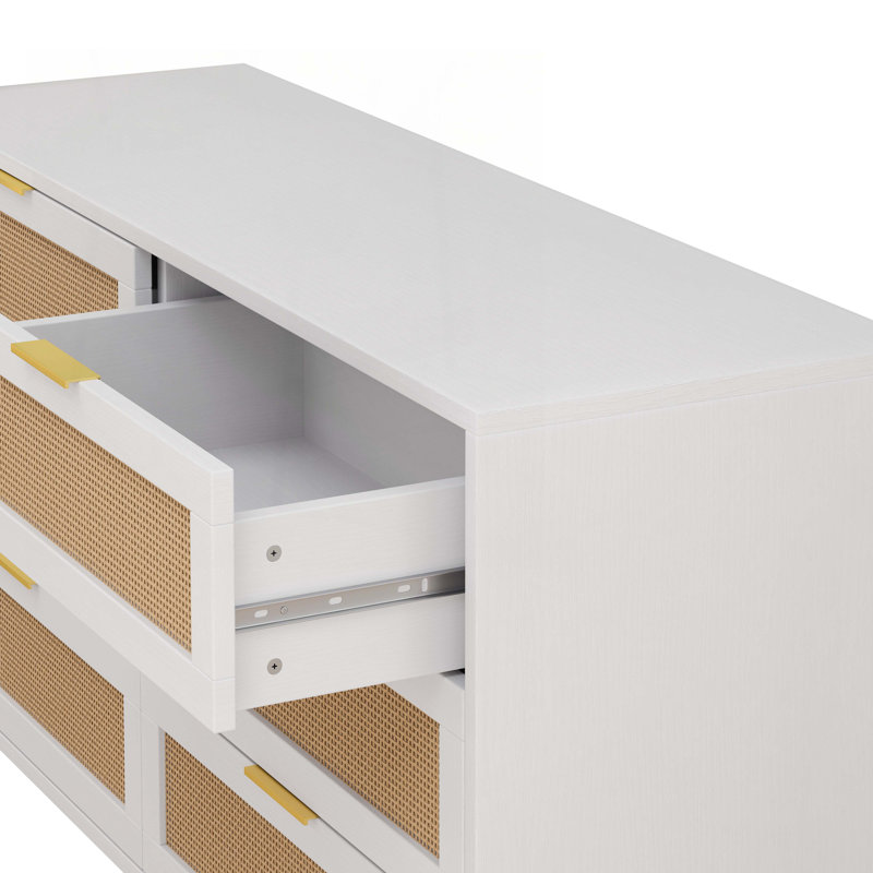 Console en bois avec 6 tiroirs, bois, Blanc, H 29,53 po x l 51,18 po x P 15,75 po