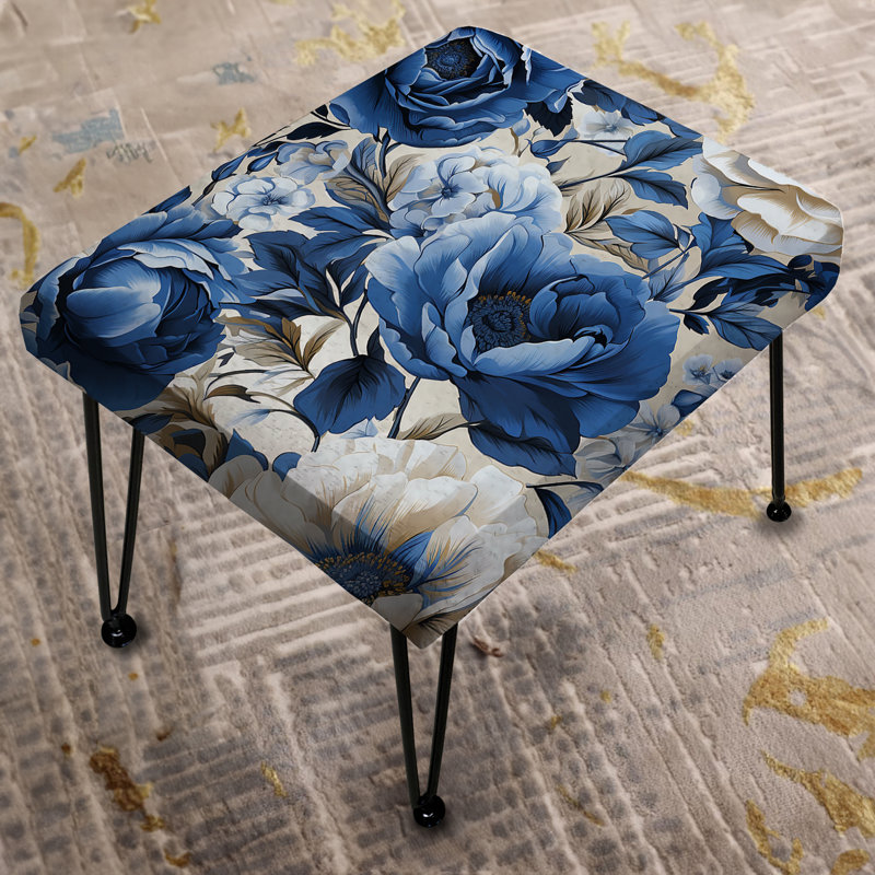 Repose-pieds bleu néo-victorien bleu à motif victorien III - Floral