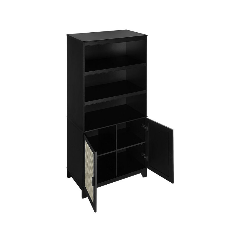 Sheridan 70.86" H x 31.49" W Mid-Century Modern 7-Shelf Storage Bookcase Cabinet in Black, Black